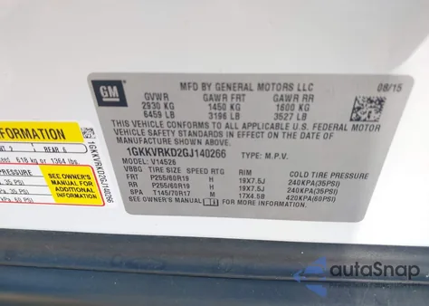 2016 GMC Acadia Slt-1 из США, поврежденный, VIN 1GKKVRKD2GJ140266